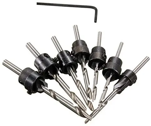 

7Pcs Woodworking Countersink Drill Bits Set, Tapered High-Speed Steel Drill Woodworking Chamfer with a Hex Key Perfect for Wood