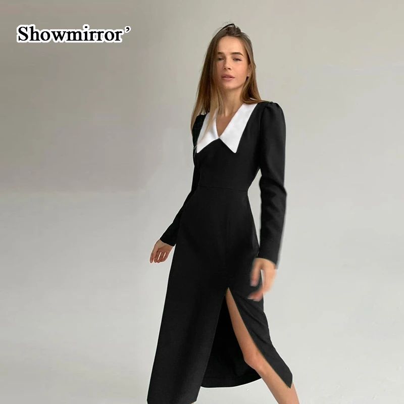 

Элегантное платье Showmirror, женские офисные черные вечерние платья, платье миди для женщин, сексуальное облегающее платье с глубоким V-образны...