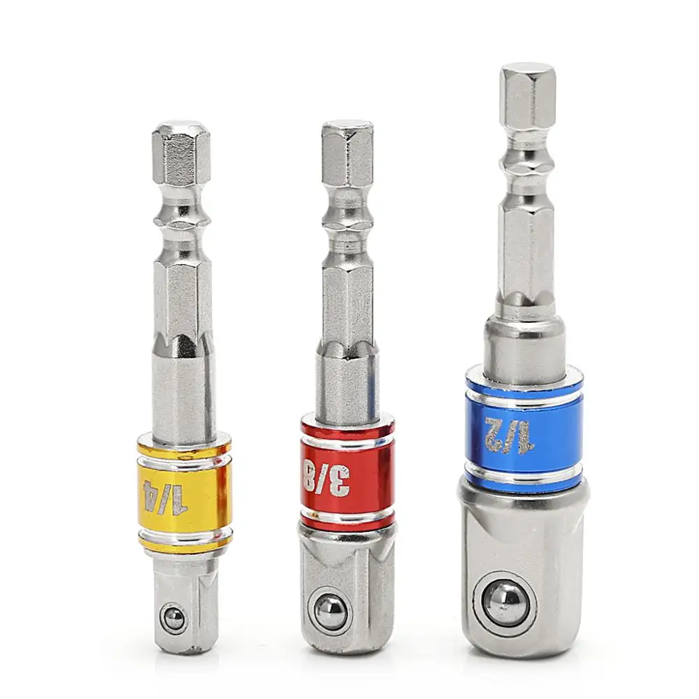 

3 Pcs Power Screwdriver Driver Socket Bit Adapter Drill 1/4" 3/8" 1/2" Hex Shank