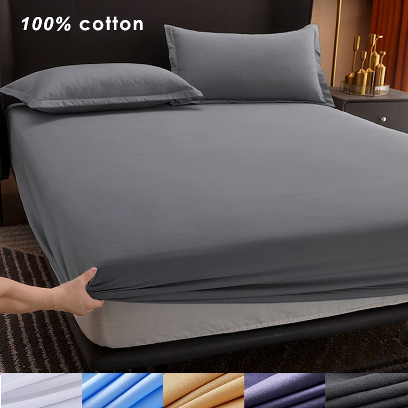 

100% Cotton Fitted Sheet with Elastic Bands Non Slip Adjustable Mattress Covers for Single Double King Queen Bed,140/160/200cm