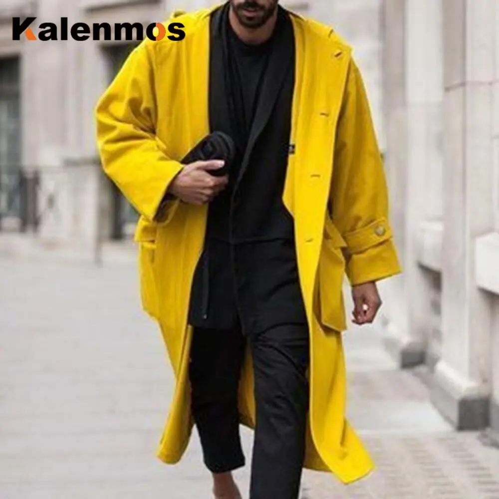 Длинное пальто мужское шерстяной жакет осень-весна зима Топ приталенная