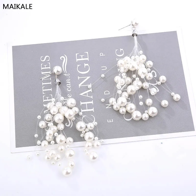 Женские классические серьги пусеты MAIKALE большие с жемчугом из серебристой и