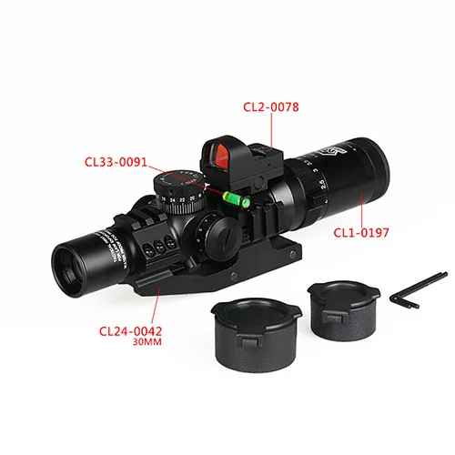 Canis Latrans 1-4x24 IR Rifle Scope тактические оптические прицелы противоударные с 1X мини Red Dot Scope для охоты стрельбы gs1-0292 - Цвет: Черный