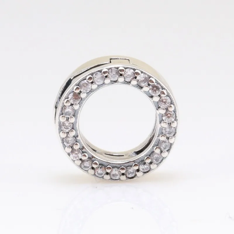 

Original 925 Sterling Silver Bead Round With Crystal Clip Fit Pandora Women Bracelet & Necklace Diy Jewelry