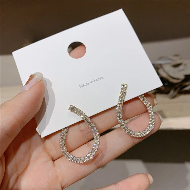 Женские винтажные серьги-подвески с кристаллами простые золотистые серьги