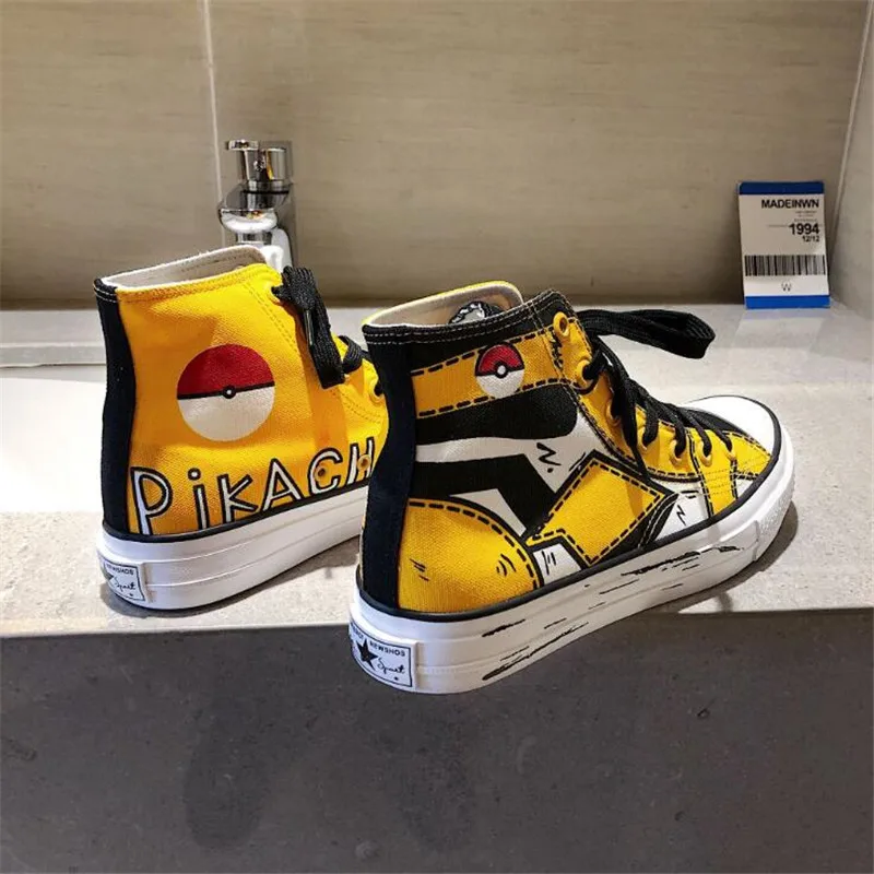 Pikachu Dunk High Аниме one piece Luffy мультфильм плимсоллы Косплей парусиновые туфли Caricature модные студенческие Данк высокий черный белый Scrawl доска обувь - Цвет: Pikachu Dunk High