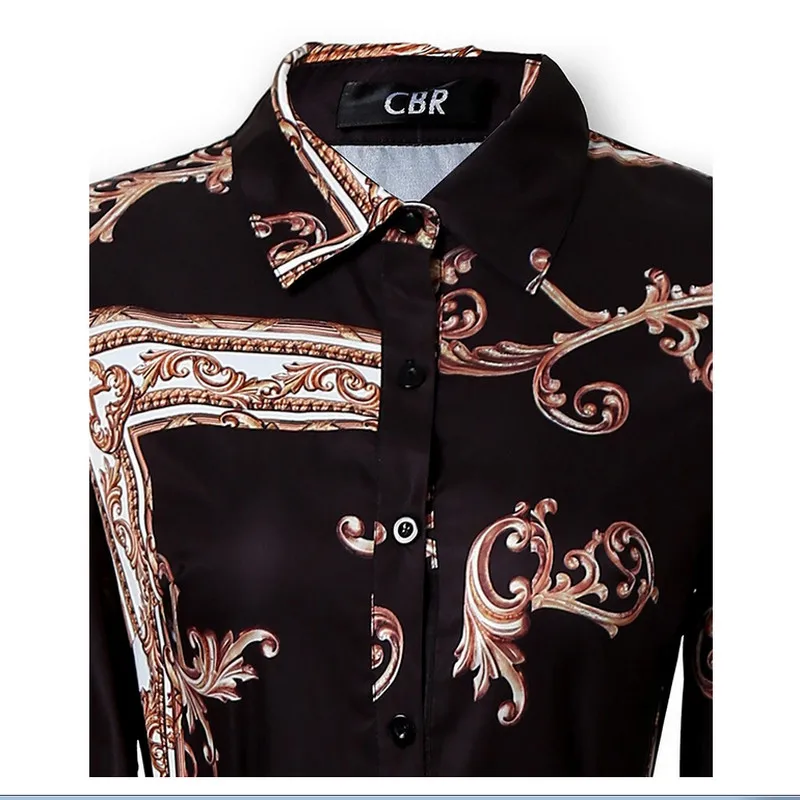 2019 осень барокко женское платье с отложным воротником Boho Цветочные цепи печати