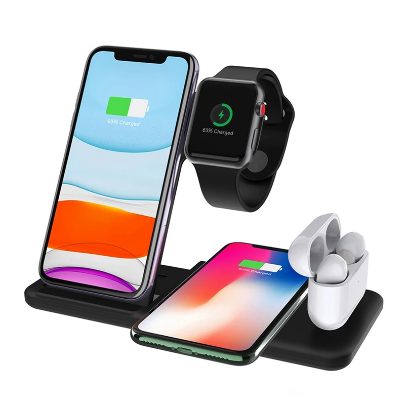 

Wireless Charger Stand 4 In 1 Qi 10w Fast Charging Dock Station For Apple Watch 5 4 3 2 Airpods Pro Iphone 11pro max Xs Xr X 8