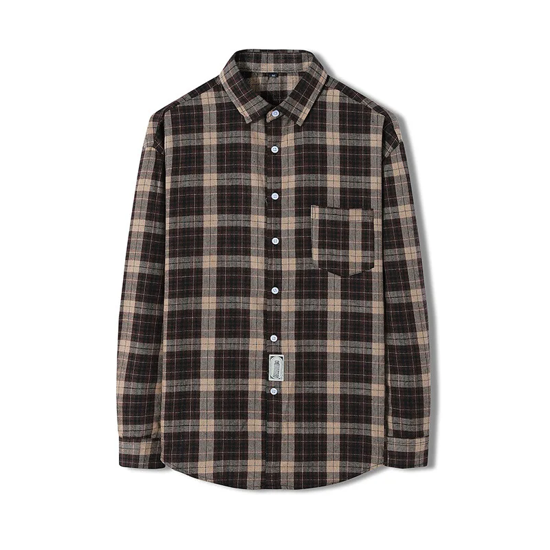 

2021 Spring Autumn Long Sleeves New Flannel Collar Korea Shirt for Men's Plaid Harajuku Clothing