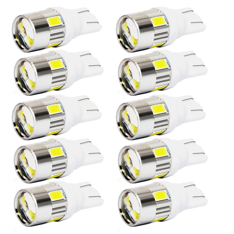 

10pcs T10 Car w5w LED Bulb 5630 6SMD Signal Auto Wedge Reading Clearance Lamp Trunk Dome Beleuchtung 194 168 License Plate Light
