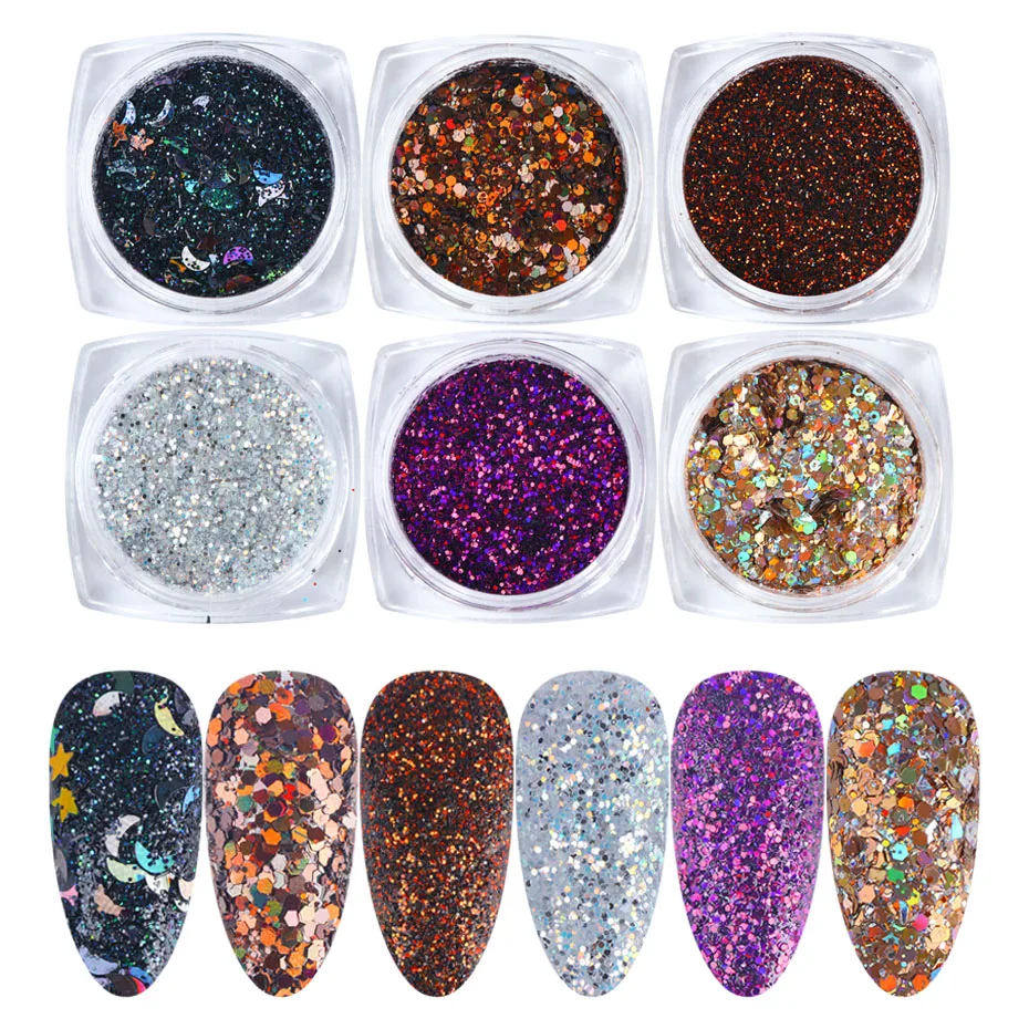 Набор хлопьев с хромовым блеском 6 шт. голографическая пудра для ногтей блестящий