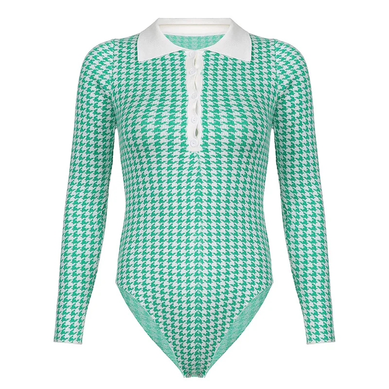 

Женское трикотажное боди в клетку, с пуговицами