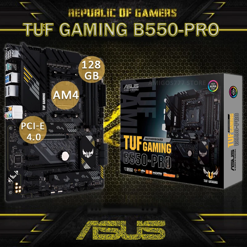 Verkaufen Buchse AM4 Asus TUF GAMING B550-PRO Motherboard Unterstützung AMD Ryzen 5000/4000G/3000 Cpu PCI-E 4,0 CHAI M.2 B550 Placa-Mãe AM4 Neue