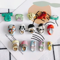 cartoon embroidered shoes clothes bags ceramic color preserving pottery beads hand drawn small pendants