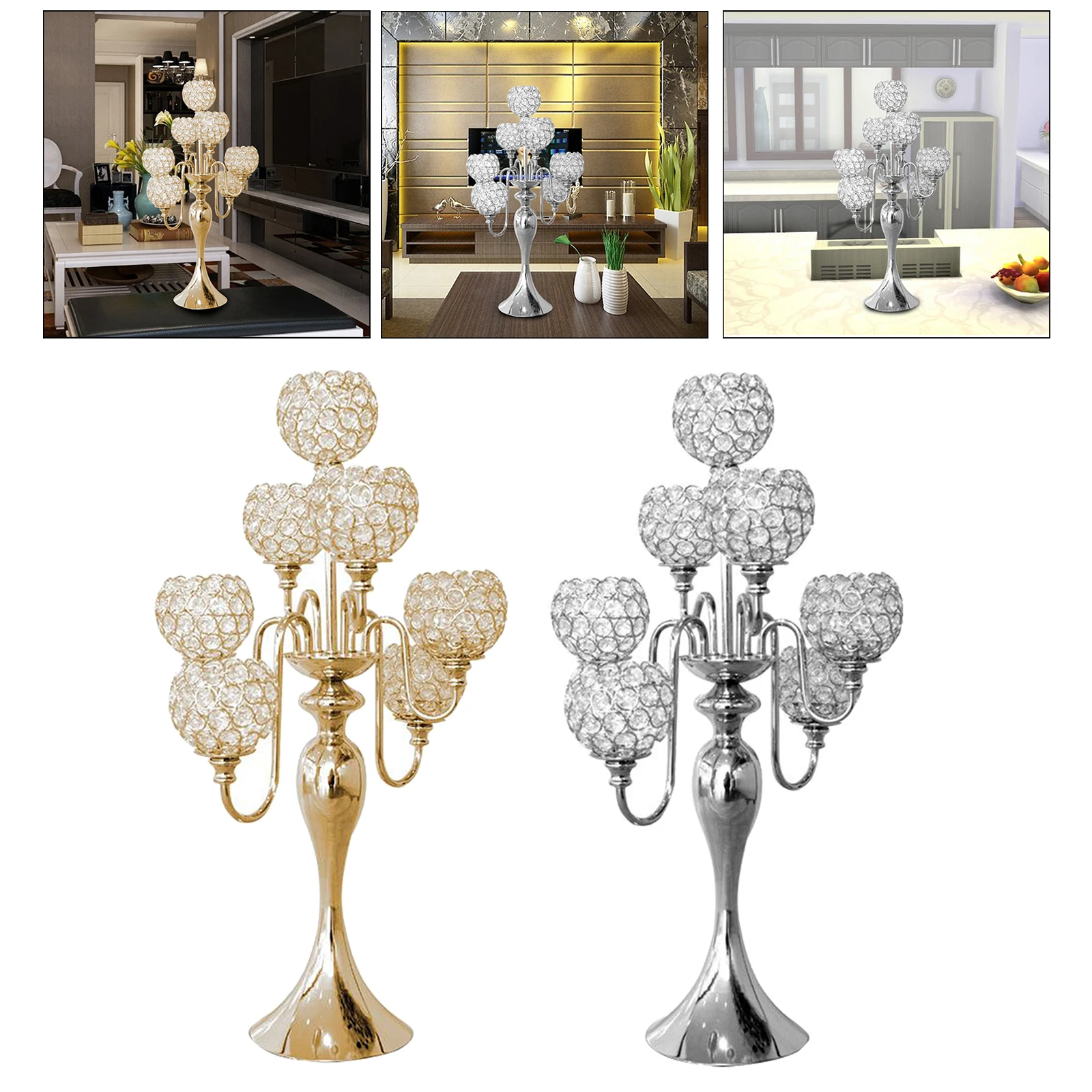 

7-Candle Crystal Candelabra Centerpiece Candle Stand Home Decoration for Event, Wedding, Party