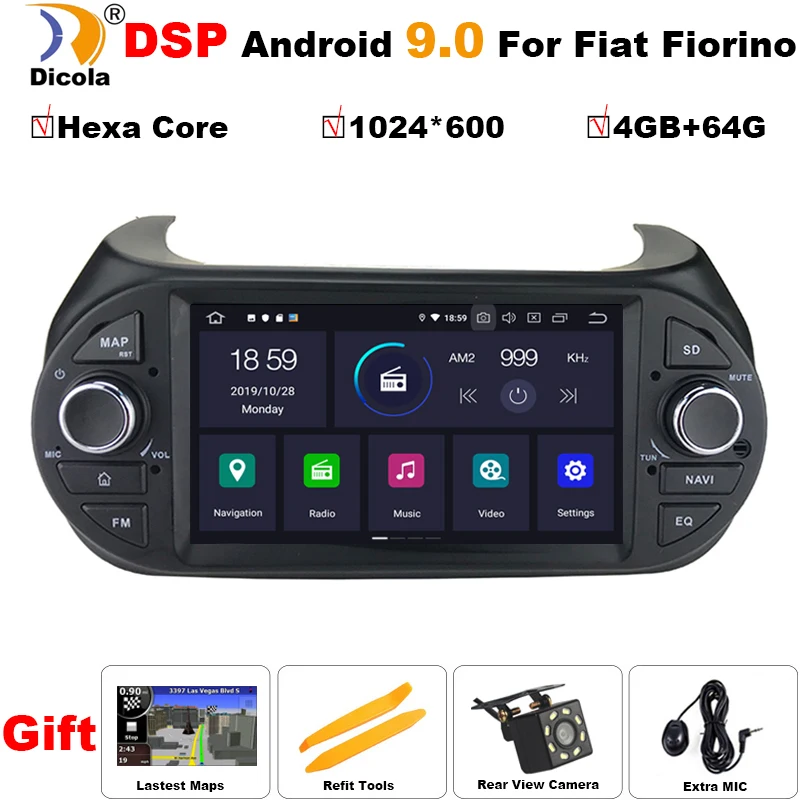Автомагнитола PX6 DSP стерео система на Android 9 с 7 &quotэкраном 4 Гб ОЗУ 64 ПЗУ GPS Wi Fi для Fiat
