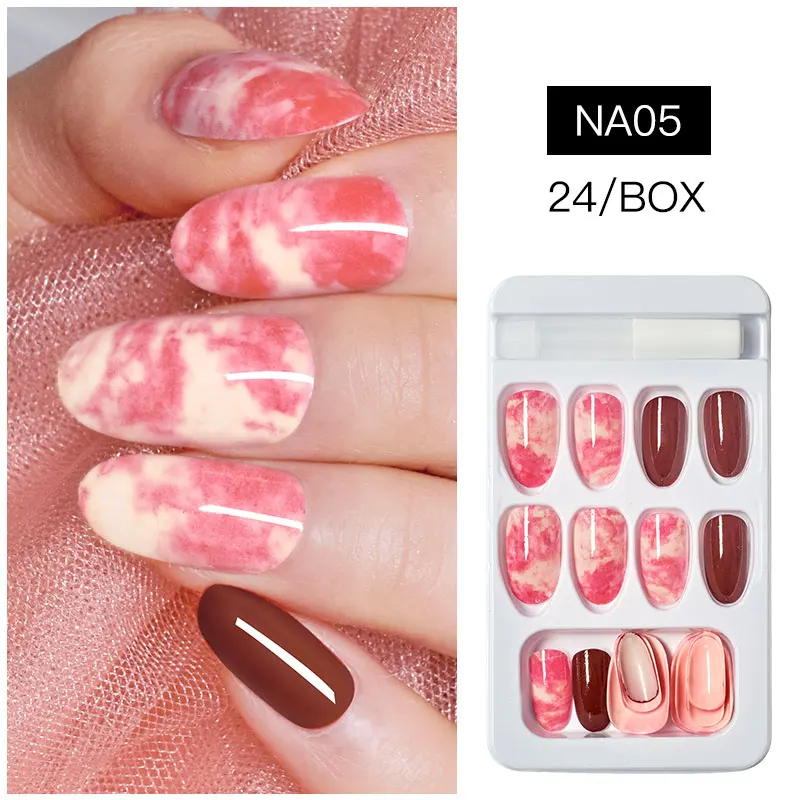 24 шт. накладные ногти балерины хаки телесного цвета мраморный гроб плоские