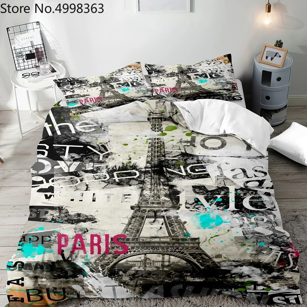 Комплект постельного белья в стиле ретро с изображением башни акварельных