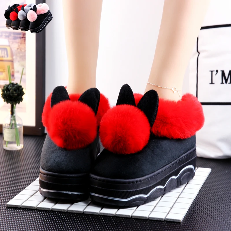 

Women Clogs Platform Female Shoes New Winter Creepers Comfortable Dress Med Cover Heel Short Plush Basic Slipper Flock High PVC