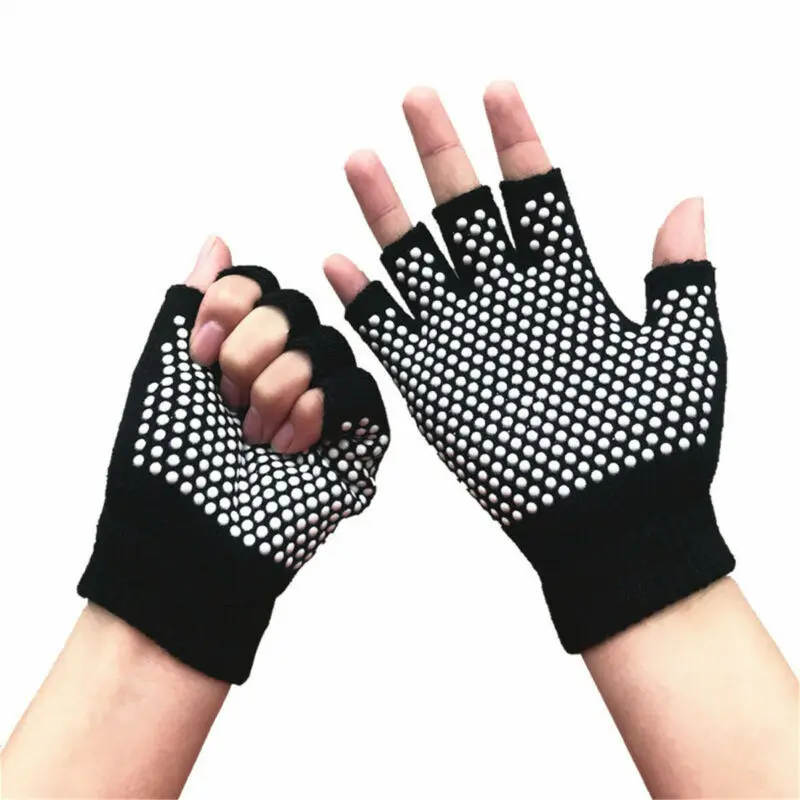 

Women Gloves White Dot Gym Body Building Training Fingerless Gloves Sports No-slip Pilates Gloves Workout