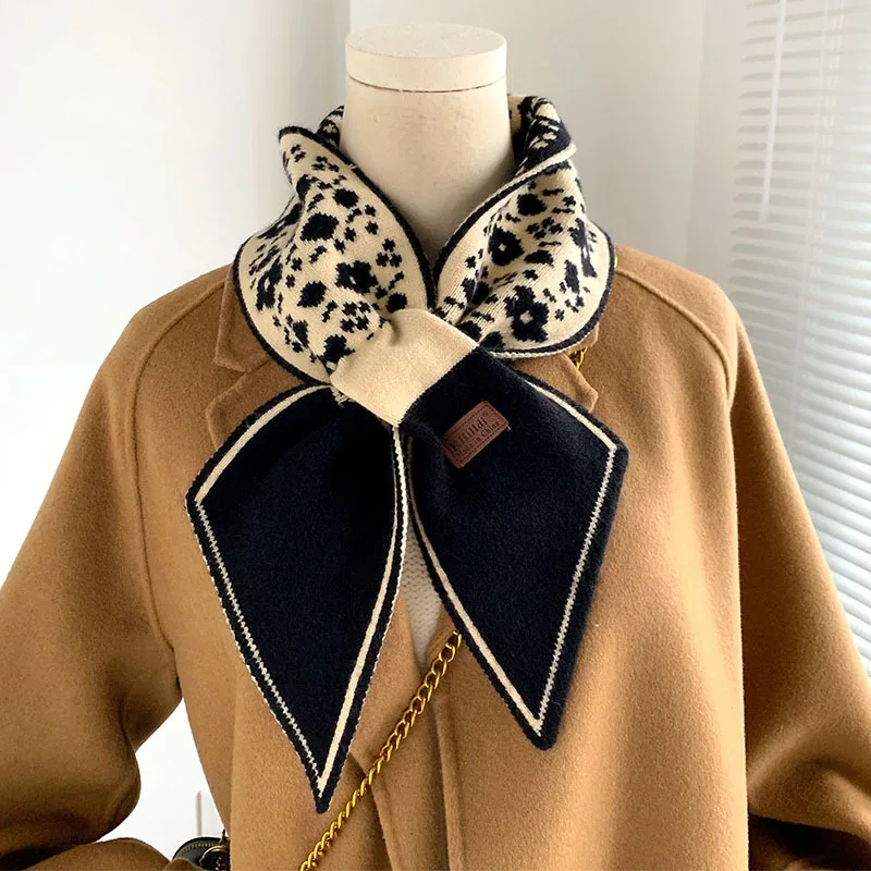 

Luxury Winter Neck Snood Knitted Lady Warm Collar Wraps Sexy Leopard Letter Skinny Long Narrow Thick Ties Scarves Neckerchief