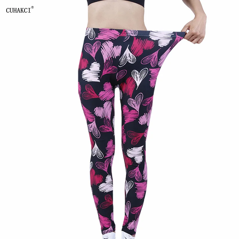 

CUHAKCI Colorful Love Printed Leggings Women Clothing Sexy High Waist Elastic Pants Female Clubwear Summer Tights 2022 Skinny