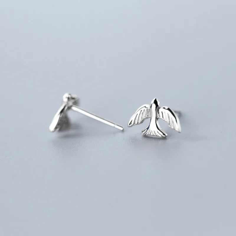 Симпатичные 925 пробы серебряные серьги гвоздики в виде птицы для детей смaйликoв