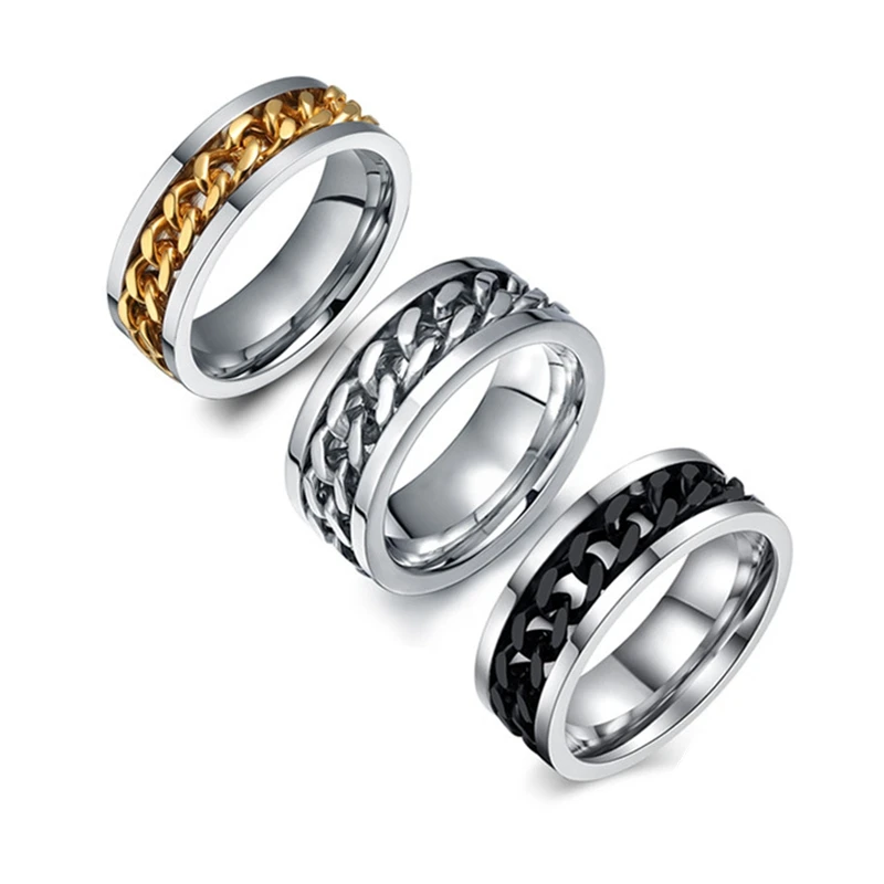 Модные кольца из титановой стали для мужчин ювелирные изделия прядильная цепь