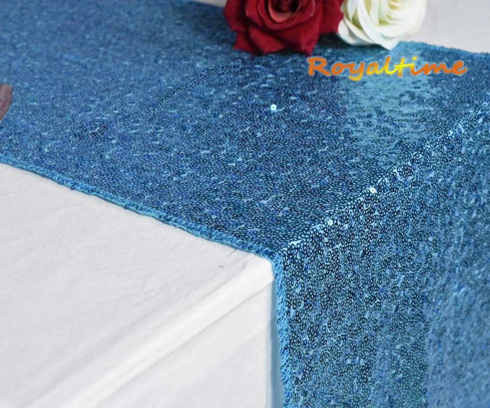 Turquoise 30x180cm Christmas Green/Fuchsia/Burgundy/Rose Gold Sequin table runner for Party table cloth Weddings Decoration Table Runners - Цвет: Turquoise
