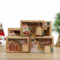 12pcs christmas gift box 8 66inch snowman santa claus box with xmas tags kraft paper christmas muffin snacks packaging box