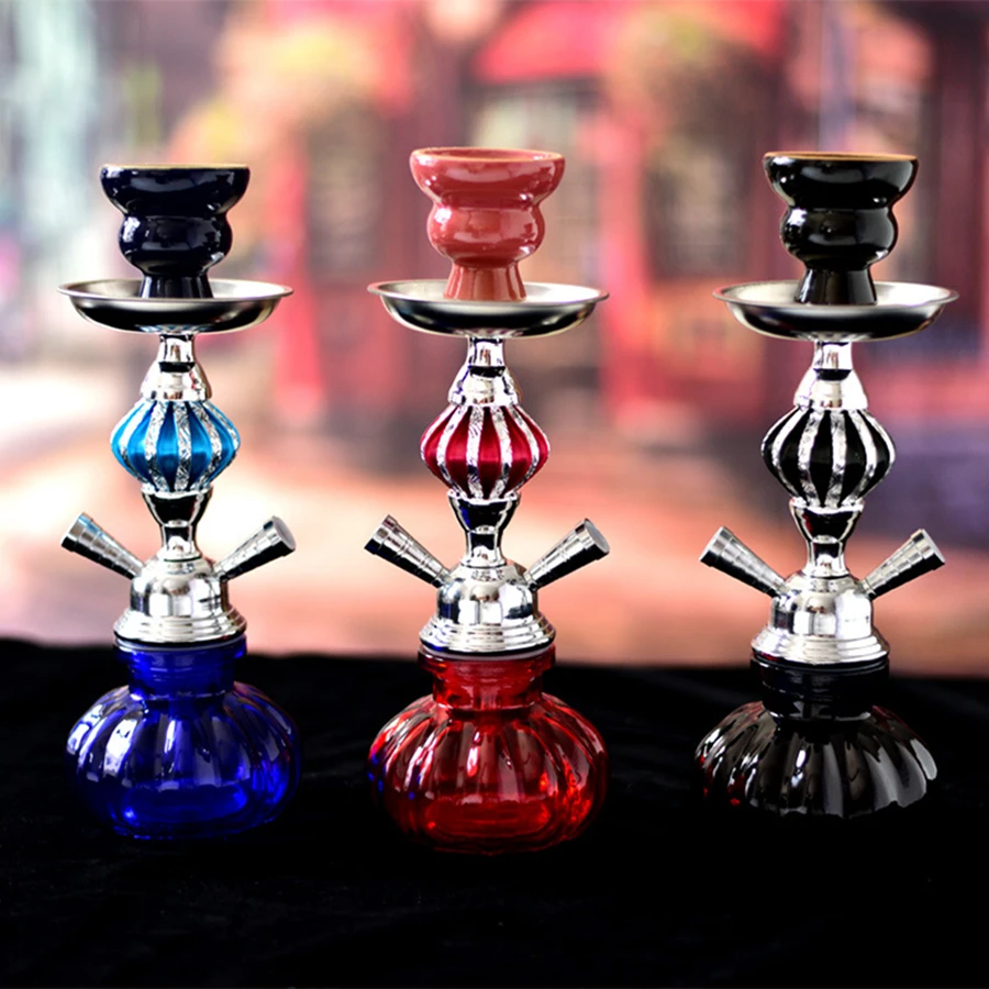 

DEJAYA Double Hoses Hookah Travel Shisha Pipe Set Nargile Chicha Narguile completo with Bowl Metal Charcoal Tongs Smoking Pipe