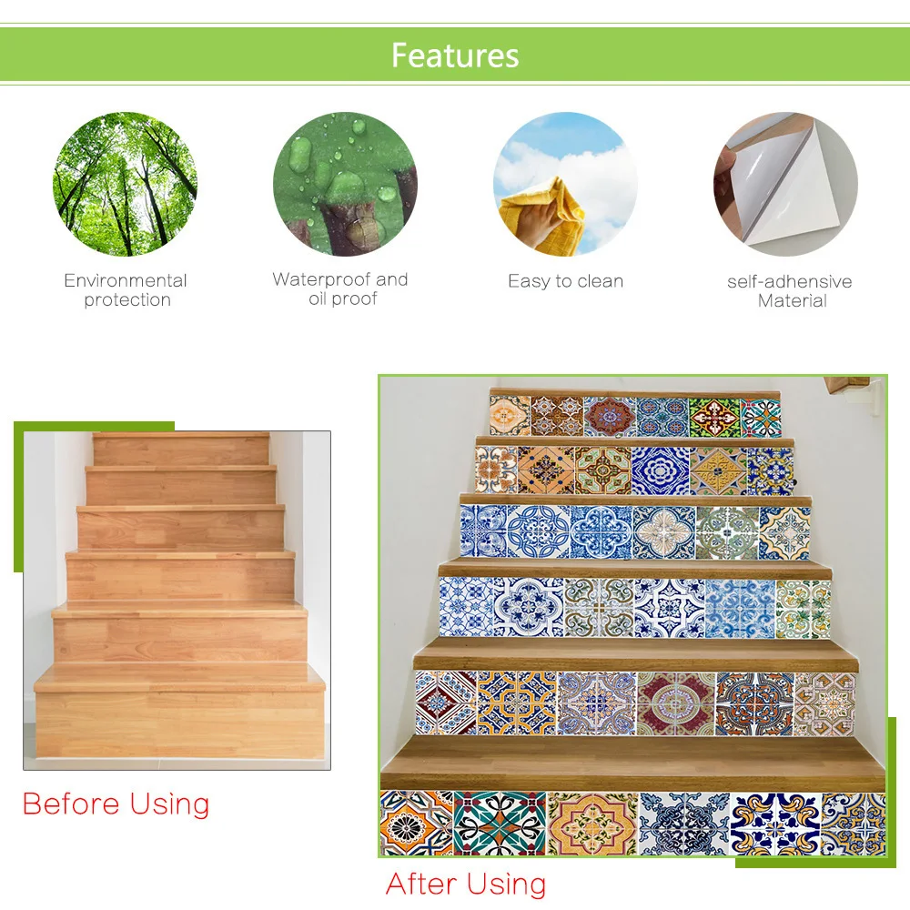 Самоклеящаяся наклейка 3D в стиле Марокко 6 шт. керамическая плитка &quotЛестница&quot