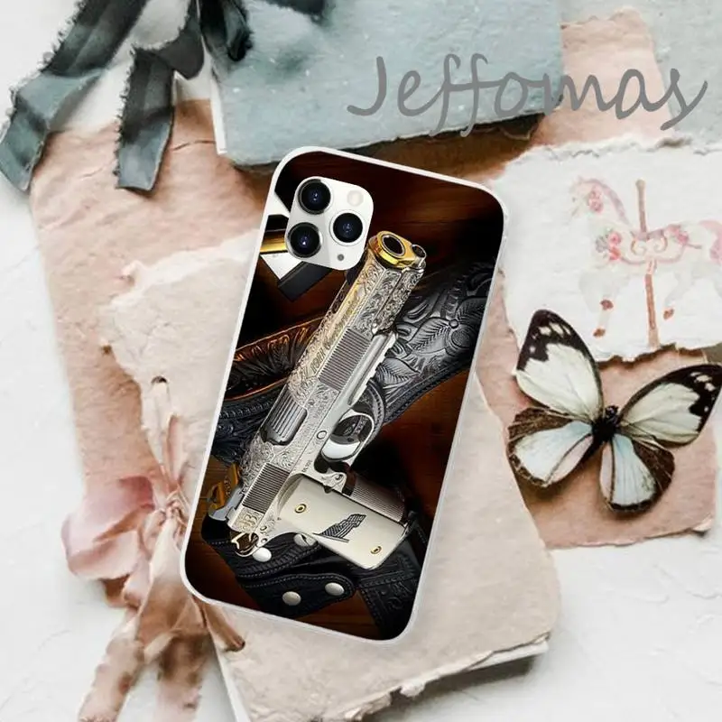 

Limited Edition 24K Gold 1911 Guns Phone Case Transparent for iPhone 11 12 mini pro XS MAX 8 7 6 6S Plus X 5S SE 2020 XR