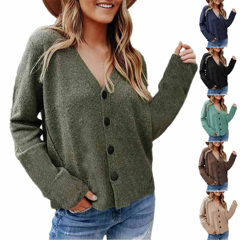 Women's Loose Soft Fuzzy V Neck Long Sleeve Chunky Knit Sweater Button Down Open Front Cardigan Outwear Short Coat