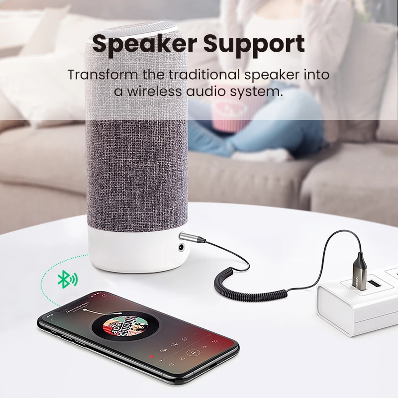 UGREEN Bluetooth 5.0 Handsfree Adapter Wireless Receiver 3.5mm AUX Music Navigation Streaming Microphone for Calls Car | Электроника