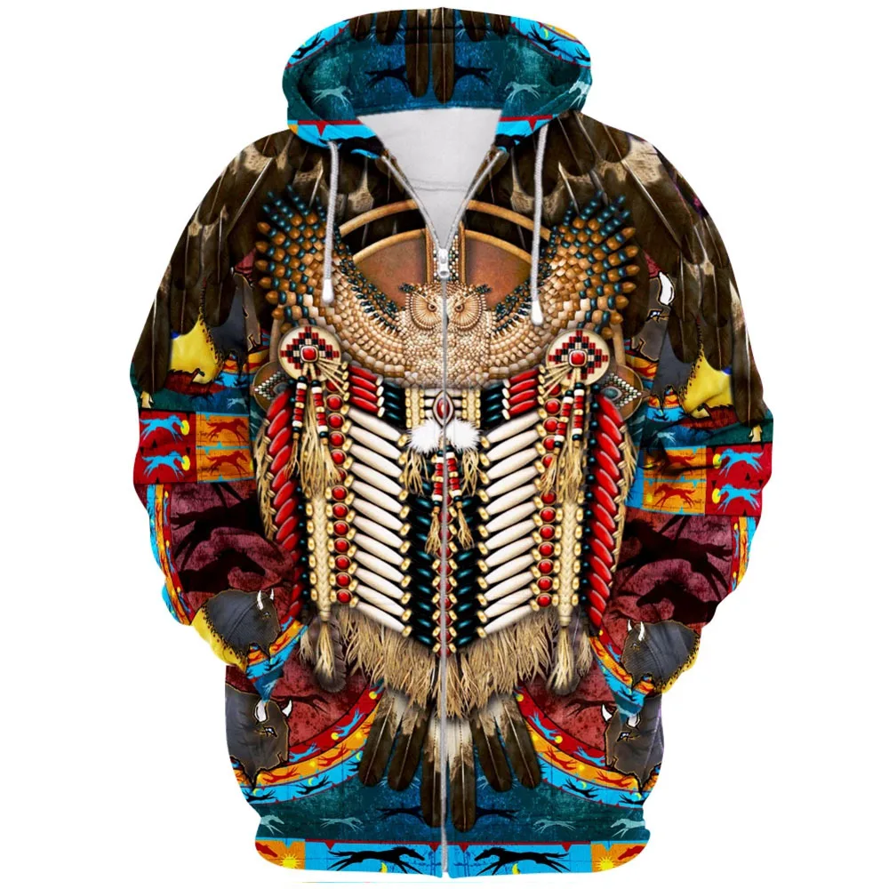 

7XL Casual Hoodies Men Sweatshirt 3D Tops Plus Size Native Indian Zipper Hoodie Hip Hop Streetwear Men's Clothes Sudadera Hombre