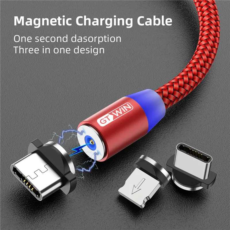GTWIN 3 м Магнитный кабель для быстрой зарядки USB type-C Магнитный адаптер зарядное устройство Магнитный зарядный кабель Micro USB для iPhone xr xiaomi