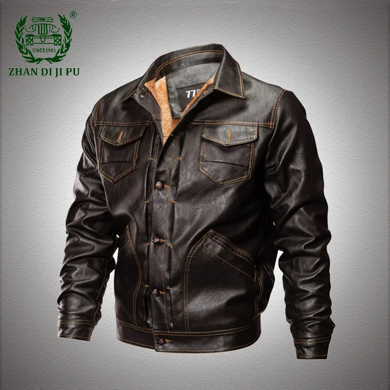 

Куртка-бомбер мужская из искусственной кожи, на флисе, с несколькими карманами, ветрозащитная, в стиле ретро