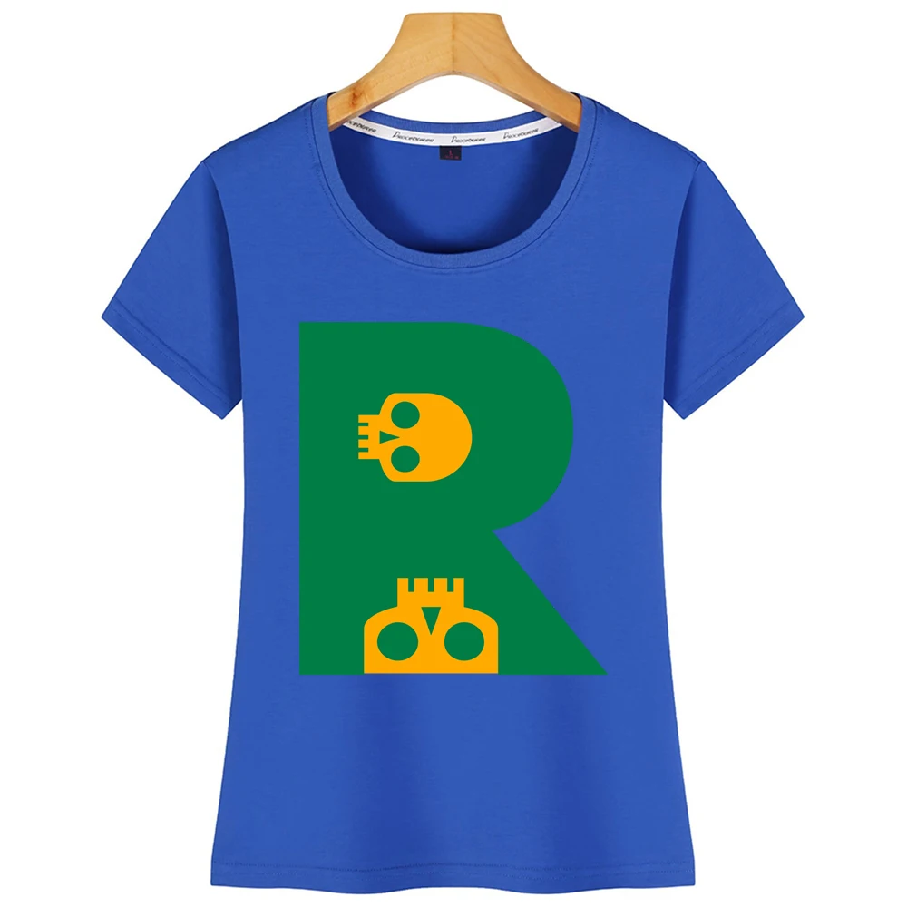 Топы Футболка женская потрясающая Череп алфавит Начальная Буква R Kawaii надпись