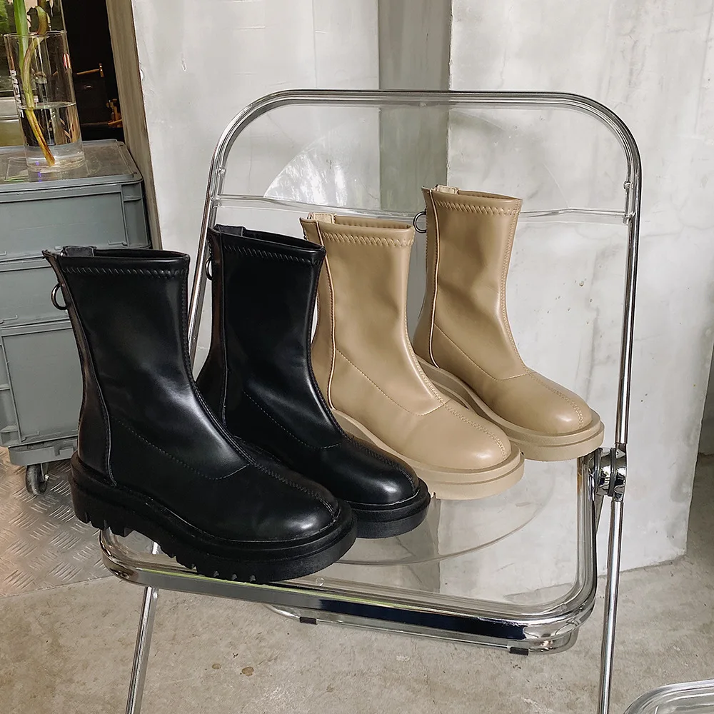 

Женские ботинки на плоской платформе, невысокие ботинки на молнии, Роскошные Дизайнерские Сапоги с круглым носком, женские сапоги до щиколо...