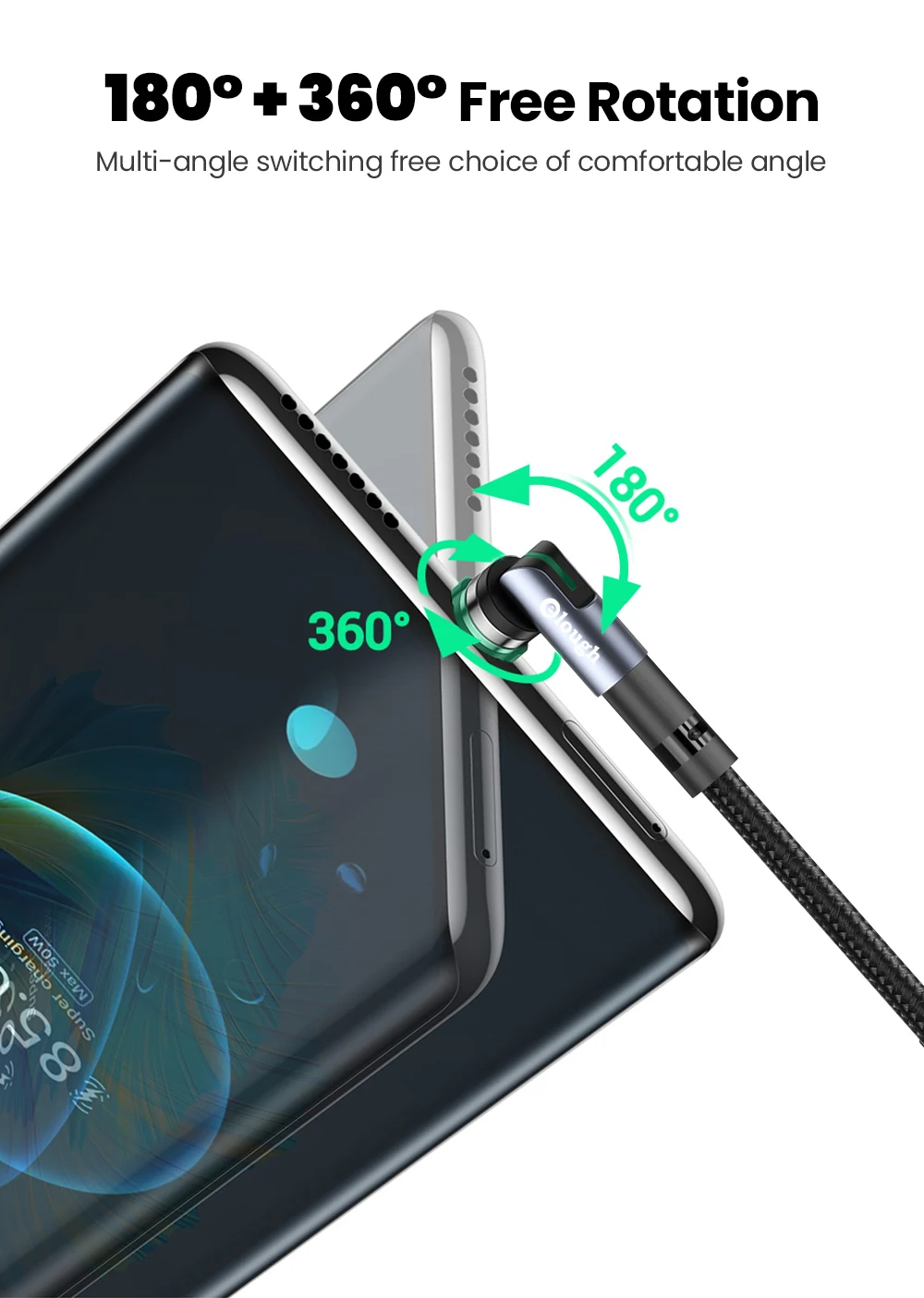 elough 540 rotate magnetic cable fast charging magnet charger micro usb c cable for iphone xiaomi type c phone charger wire cord free global shipping