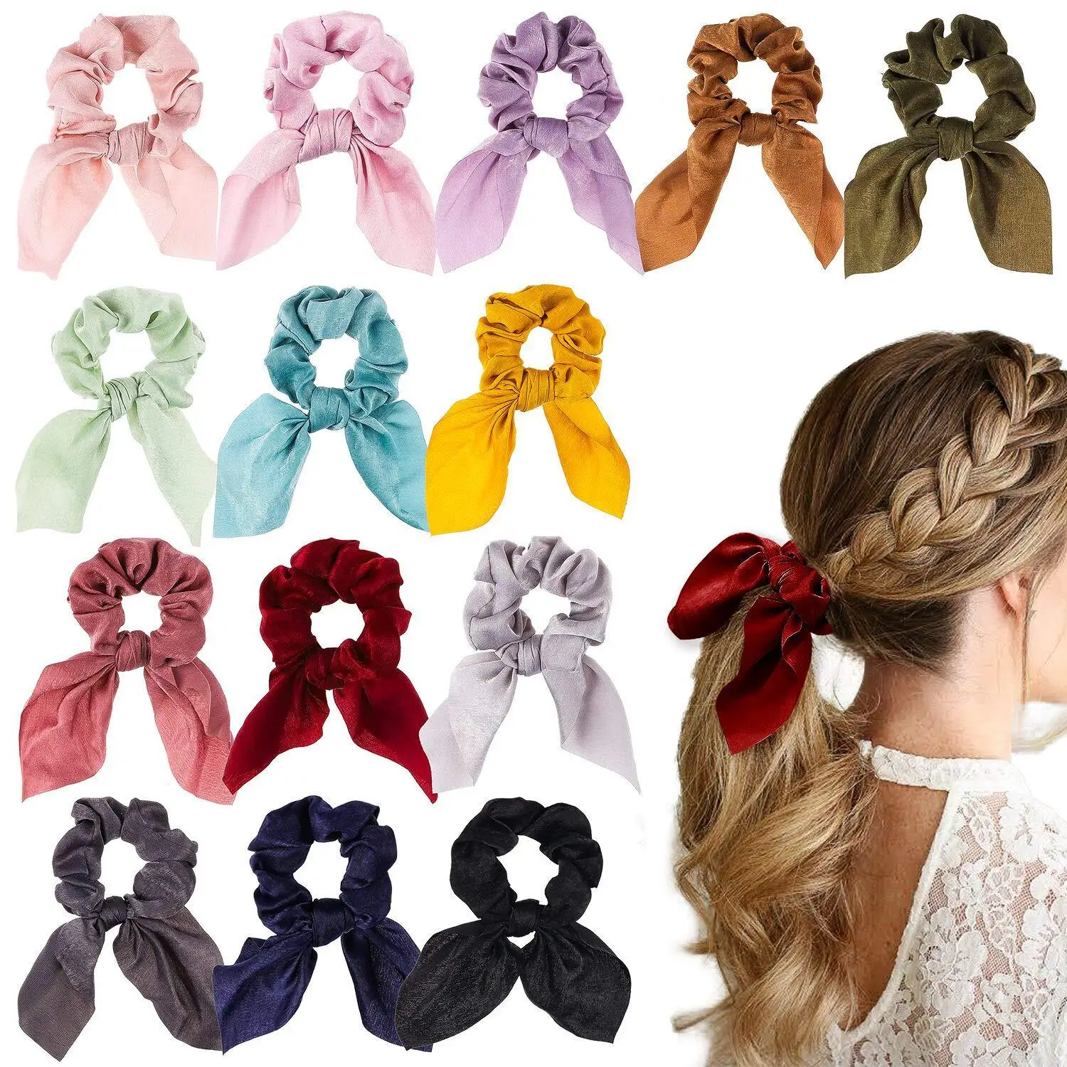 

1 Pcs New Bowknot Rabbit Ear Hair Scrunchies Elastic Hair Rope For Women Girls Rubber Band Tie Hair Accessories for women girls