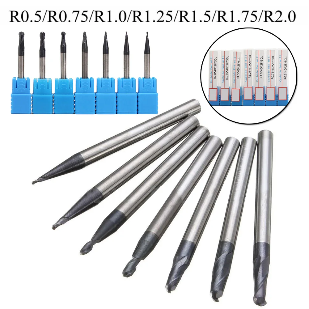 

Tungsten Carbide 2 Flutes Ball Nose End Mill Engraving CNC Radius Parts Set Kit