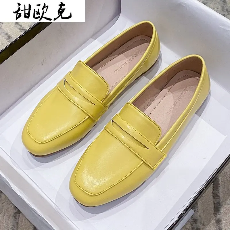 

Spring New Leather Square-toe Women Casual Shoes Fashion Designer Women Flat Shoes Comfortable Non-lace Slipper Women Flat Shoes