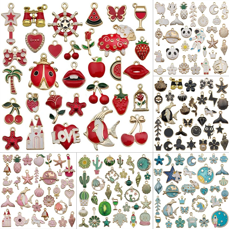 

31Pcs/Set Fruit Animal Mixed Enamel Charms Pendants DIY Jewelry Making Craft