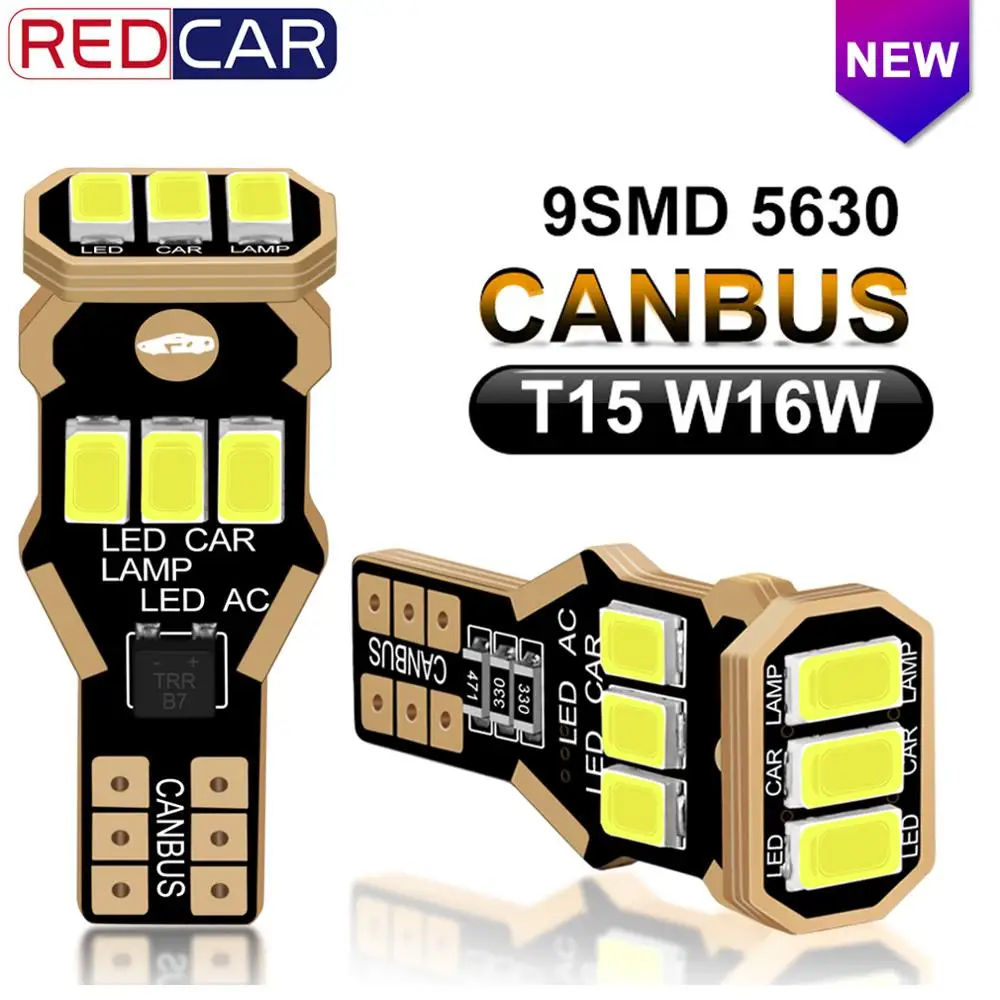 Светодиодные лампы 9SMD 5630 W16W T15 2 шт. чипы Canbus без ошибок OBC 912 921 Сверхяркие