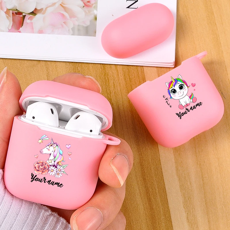 Мультяшный чехол с единорогом для Apple Airpods Bluetooth наушниками Розовый Мягкий