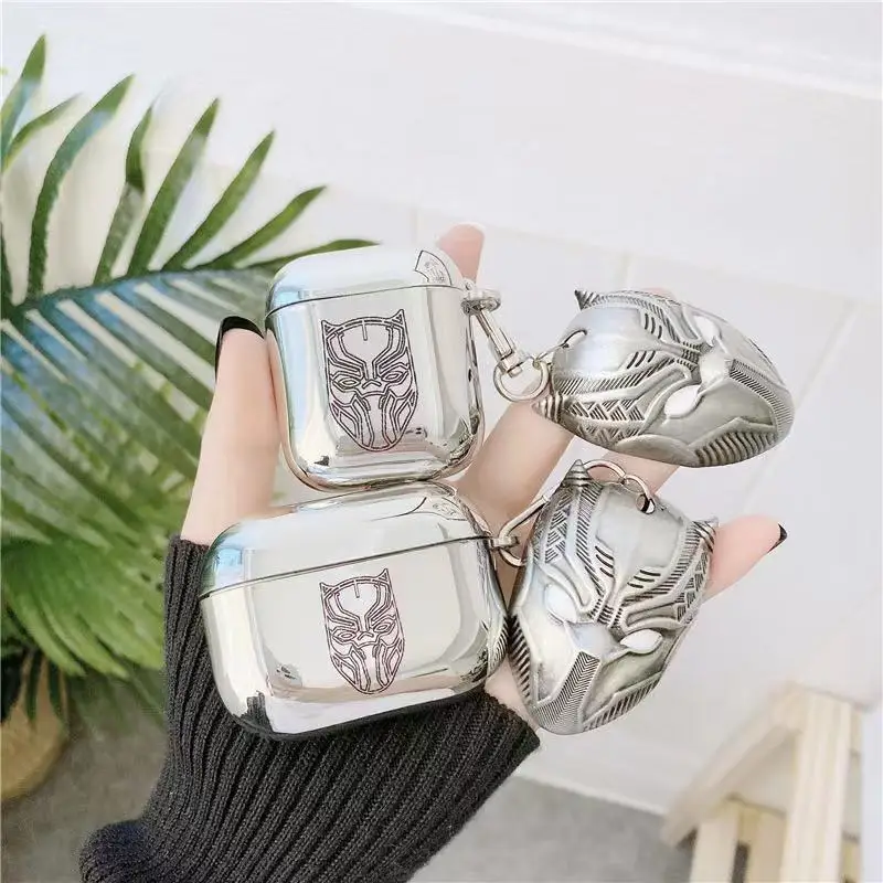 

Черная пантера с гальваническим покрытием Marvel, мягкий чехол для наушников bluetooth, чехол подходит для AirPods1 2 Pro, мягкий чехол для наушников slee