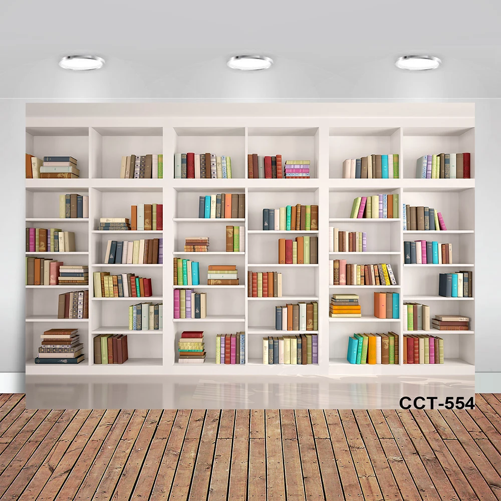 Фон для студийной фотосъемки с изображением книжной полки библиотеки книг