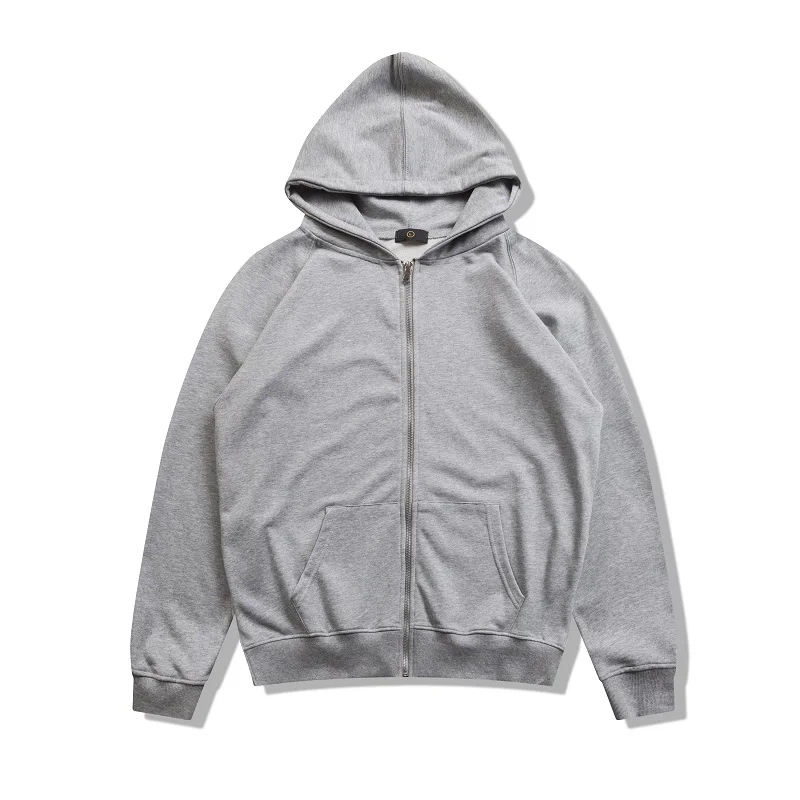 Толстовка с капюшоном qoolxcwear Мужская черная плотная серая уличная одежда брендовая одежда однотонная Повседневная свободная толстовка на молнии качественный хлопковый топ 2606 - Цвет: grey